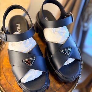 Prada Black Women’s Platform Logo Sandals